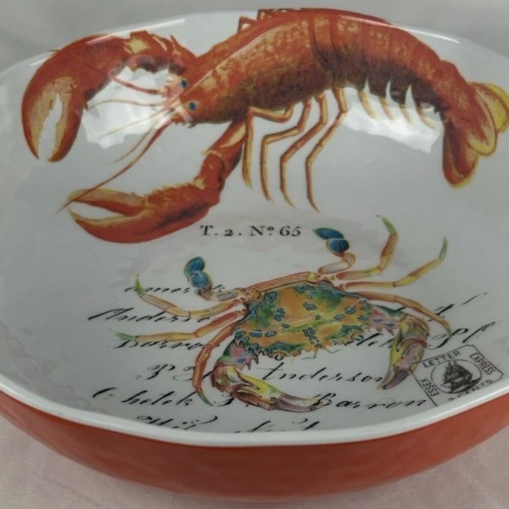 Michel Design Works Lobster Crab Serving Bowl 12" Melamine Orange Scalloped Rim